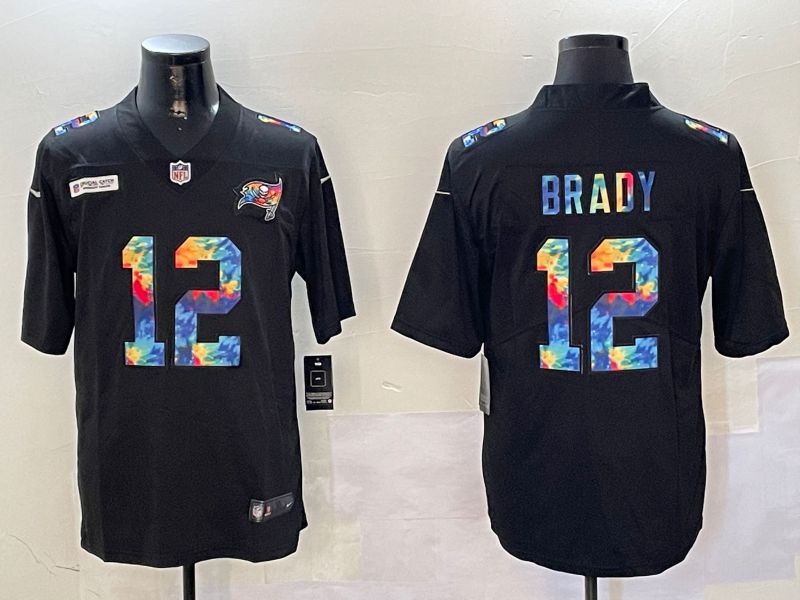 Men Tampa Bay Buccaneers #12 Brady Black Rainbow 2024 Nike Limited NFL Jersey style 1